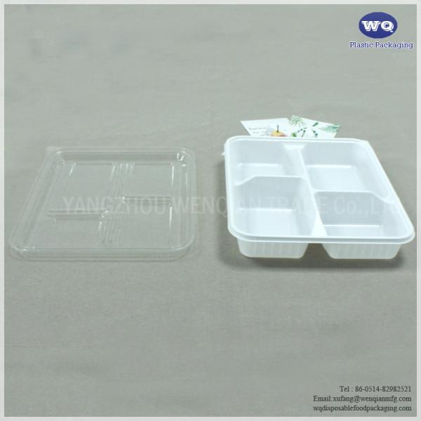 Disposable 4-Compartments Plastic Food Container With Lid Healthy Food Storage Disposable Plastic Lunch Box