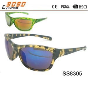 fashionable sports sunglassses ,mande of plastic frame ,printed pattern,