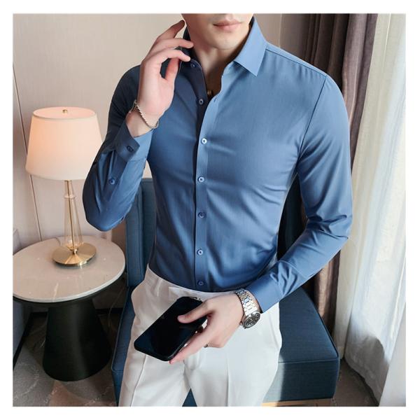Autumn DRESS SHIRTS Business Casual Custom Long Sleeve Solid Cotton Slim Fit Men Shirt