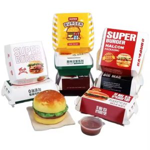 Customized Disposable Burger Box with Fries Sustainable Takeaway Sandwich