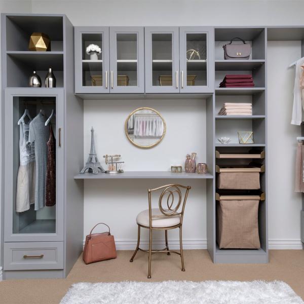 Assembled Classic Grey Black Solid Wood Walk In Closet Organizer Wardrobe Box Shelf