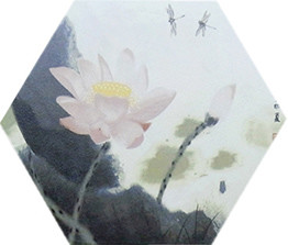 Rustic Hexagon Ceramic Tiles Chinese Style Water Lily Pattern 260 X 300 MM