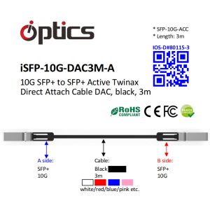 SFP-10G-DAC3M-A 10G SFP+ To SFP+ DAC(Direct Attach Cable) Cables (Active) 3M ACC