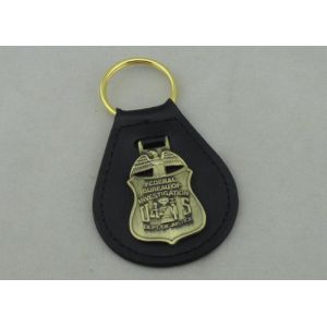 Die Stamping Personalized Leather Keychains With 3D Antique Brass Emblem