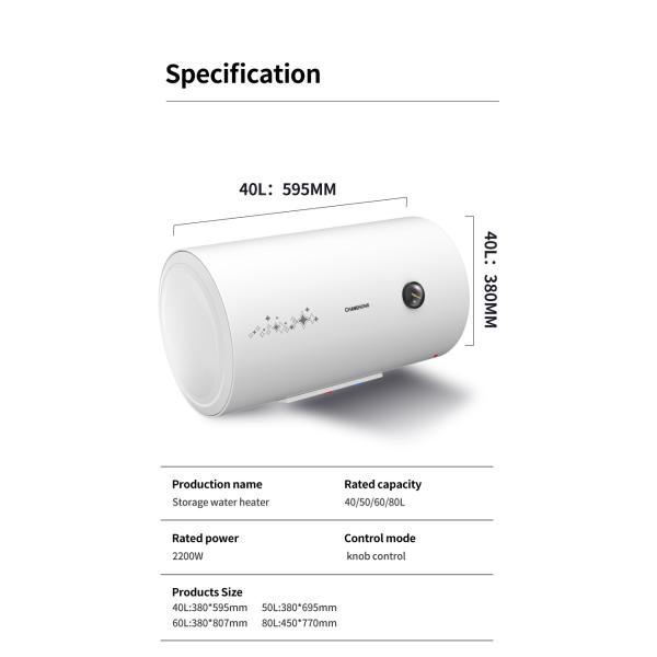 40L/50L/60L/80L High-end Home Bathroom Storage Electric Water Heater 1 Piece Plastic 220V Freestanding IPX4 White or Custom 2200