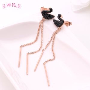 Fashion Color Women Jewelry Latest Fashion Rose Gold Plated Earring Swan Tassel