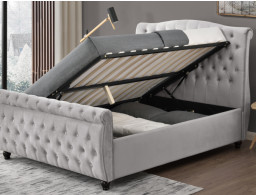 Soft Queen Grey velvet Sleigh Bed Comfortable High Headboard