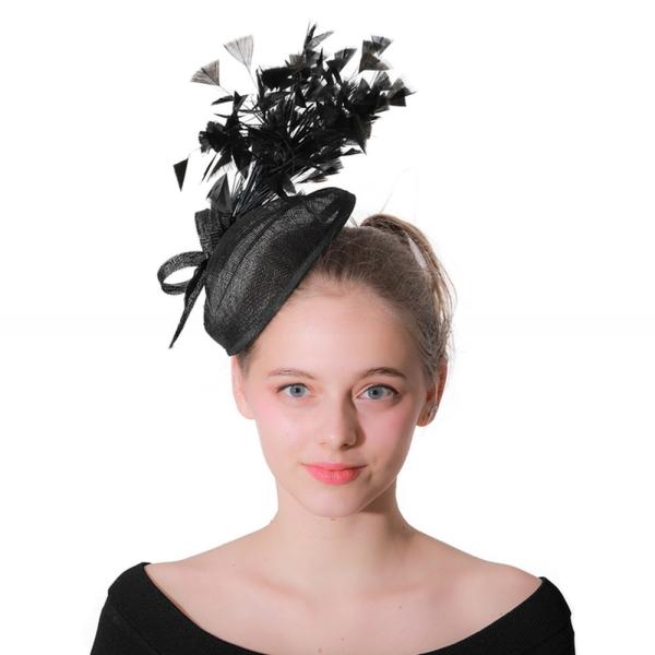 Wedding Hair Accessory Sinamay Fascinator with Dyed Goose Feather and Unique Pattern