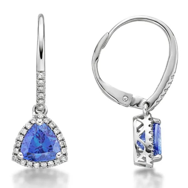 925 Sterling Silver Solitaire Blue Tanzanite Earrings Jewelry CZ Tiny Classic Trillion Cut Tanzanite Stud Earrings