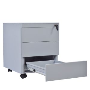 Gray Lockable Three Drawers Steel Mobile Pedestal Cabinet Assembly Structure