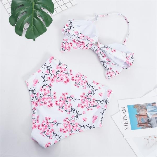 Wrap Halter And Tie front Top With Floral Bikini high cut swimsuit