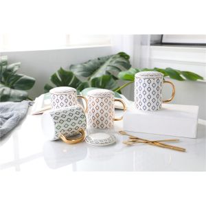 Printing 350ml Stoneware Ceramic Reusable Coffee Cup With Spoon