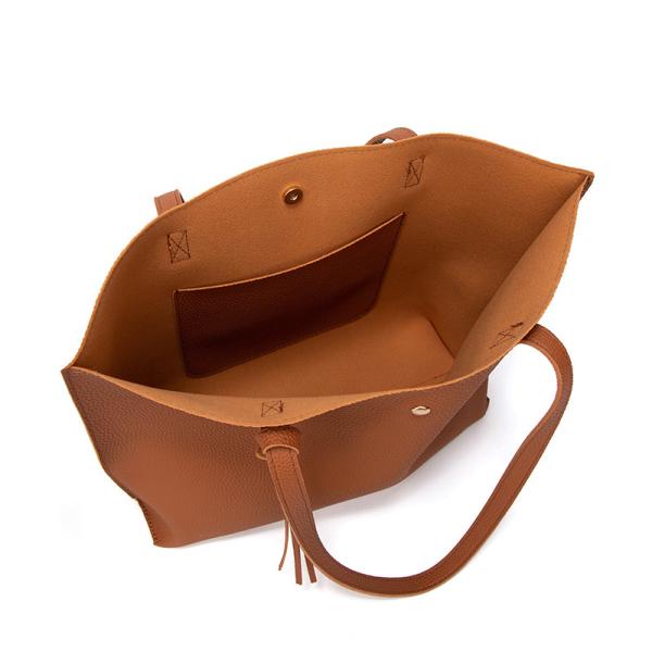 Large Women PU Tote Bag Tassels Leather Shoulder Handbags Fashion Ladies Purses Satchel Messenger Bags 2 In 1 Set