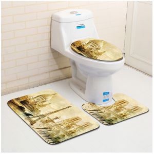 Three Piece Bathroom Mat Toilet Carpet Set 3D Dolphin Printed