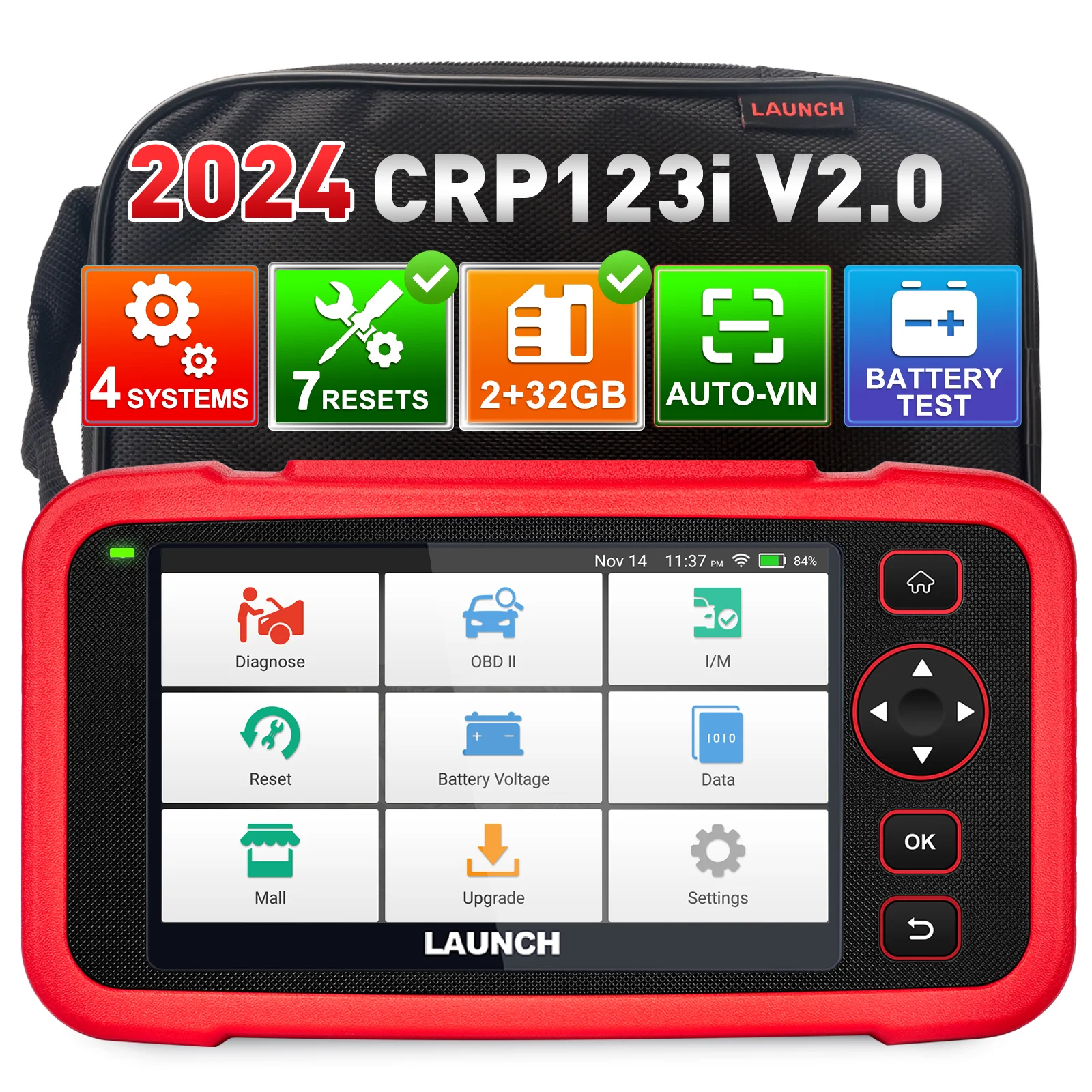 2024 New-LAUNCH X431 CRP123i V2.0 OBD2 Scanner Car Diagnostic Tools ABS SRS Engine AT 4 System Scanner + 7 Reset Free Up