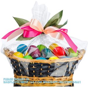 Quality Cellophane Wrap For Gift Baskets, Opp Plastic Gift Bags With Red Bows Ribbon Wrap for Baskets &amp; Gifts for sale