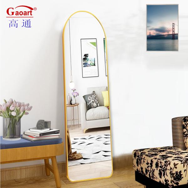 Customized Size Bathroom Glass Furniture with Metal Bevel Full Body Float Mirror