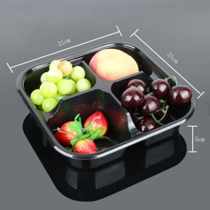 4 Black Food Compartment 21*21*5cm PET Plastic Tray