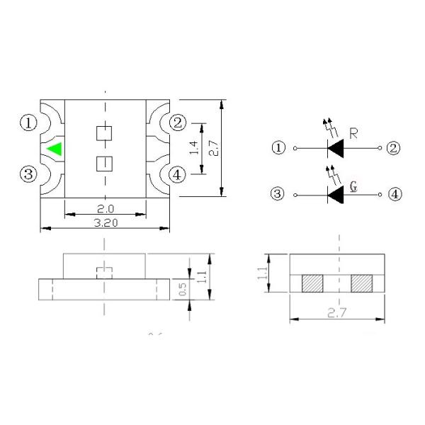3227 BI-COLOR SMD LED, RED & GREEN BICOLOR, 1206 SMD LED, SUPER BRIGHT LED,LOW POWER LED,BI-COLOR LED