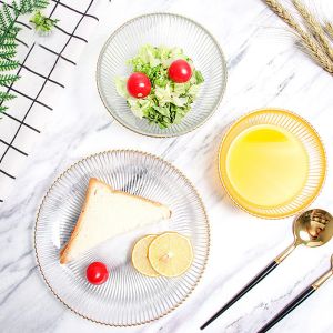 Household Transparent Vertical Stripe Glass Salad Bowls