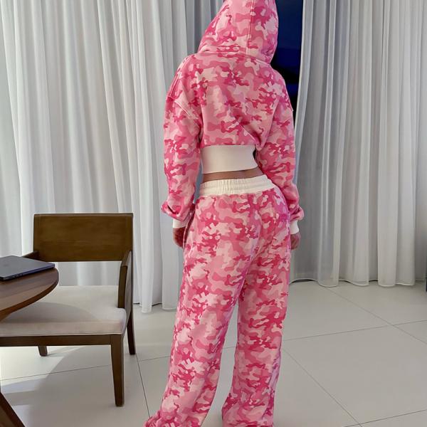 Custom Camouflage Embroidery Ladies Tracksuit Set Matching Hoodie And Sweatpants