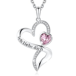 Engraved Sterling Silver Heart Pendant Necklace With Purple Austrian crystal