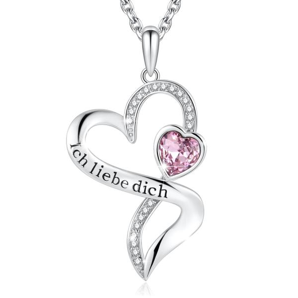 Engraved Sterling Silver Heart Pendant Necklace With Purple Austrian crystal