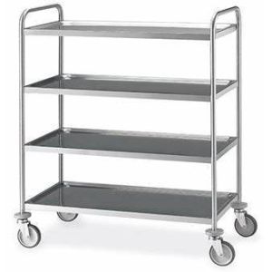 4 Layers Chrome Wire Basket ESD Shelf Trolley With Handrail