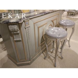 Luxury Classic Wood Stool Leather Antique Bar High Chair