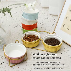 Pet Ceramic Double Bowl Cute Anti Overturning Basin