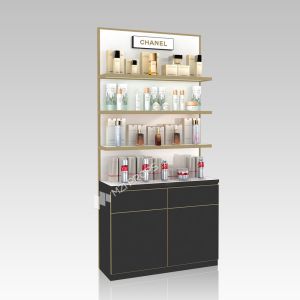 Quality High-quality Customizable Cosmetic Display Rack wooden&amp;iron Skincare Shop Cabinets with LED Light Strips for Beauty Brand Store Design for sale