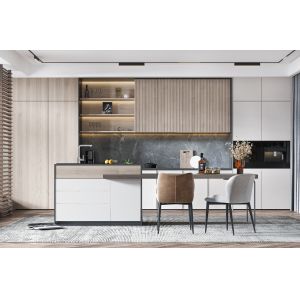 Custom Kitchen Storage Cupboard Cabinets with Quartz Stone Countertop