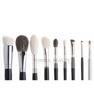 Gorgeous Handmade Natural Animal Hair Makeup Brushes Luxe Glossy Black Handle