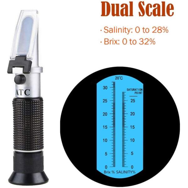 OEM Support 2 Scale 0-32% Brix 0-28% Salinity Salt ATC Refractometer for Seawater Marine Fishkeeping Aquarium