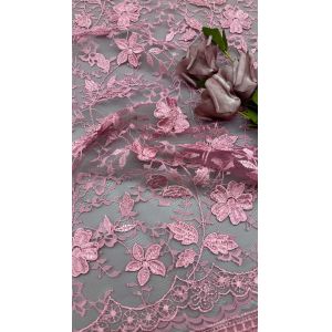 Leafy Flower Sequin Embroidery Lace Fabric For Wedding Garment