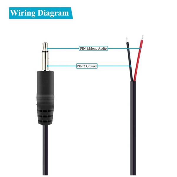 Custom 2 Poles TS 3.5mm Stereo Audio Mono Jack Male Plug to Stripped Pigtail Tinned Bare Wire End Cable
