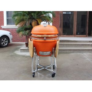 BBQ 22 Inch Charcoal Kamado Grill Bamboo Shelves And Handle