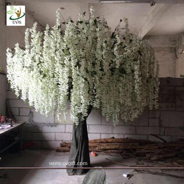 UVG 10ft White indoor artificial wisteria tree with silk blossoms for wedding decoration