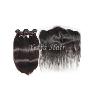 Lace Frontal Closure Brazilian Straight Hair Weave Soft And Luster