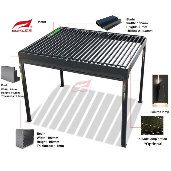 4x4m Adjustable Manual Louvered Pergola Waterproof Roof Aluminium Gazebo