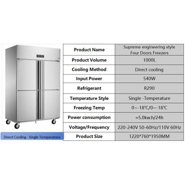 Thermal Insulation 4 Door Commercial Freezer Restaurant Commercial Stainless Steel Fridge Freezer