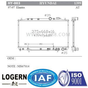 375*668*16mm Core Hyundai Car Radiator Dpi 1897 TS16949 / ISO9001 Approval