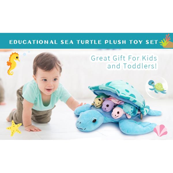 MorisMos Multicolored Sea Turtle Plush Toy Soft Mommy Turtle 3 Babies Blue PP Cotton Filled Great Stress Relief Gift Boys Girls