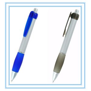 Quality plastic ball pen with rubber grip, logo printed gift pen for sale