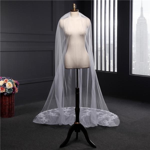 Fashionable Customized 3m*1.8m Wholesale Appliqued Lace Tulle Bridal Wedding White Veil With Hair Comb
