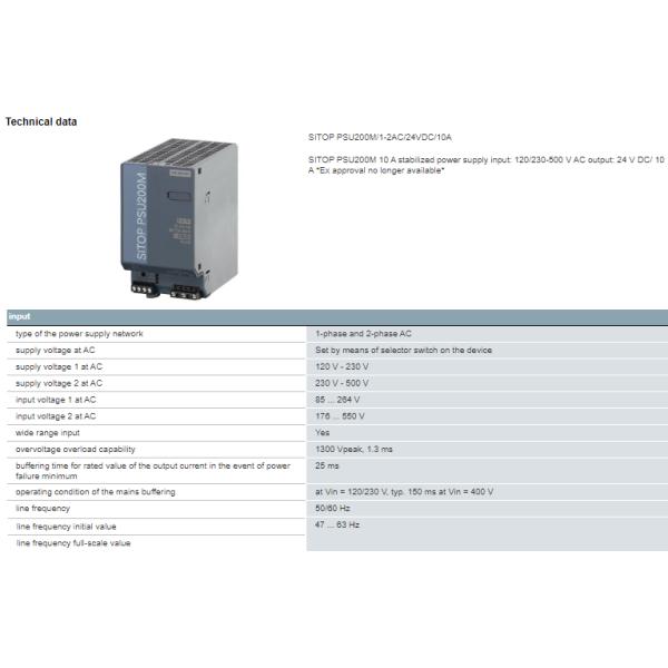6EP1333-3BA10 Siemens SITOP PSU200M 24V 5A Stabilized Power Supply