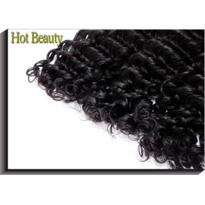 Black Virgin Human Hair Extensions / Americadyed Bleached Deep Wave Remy Hair