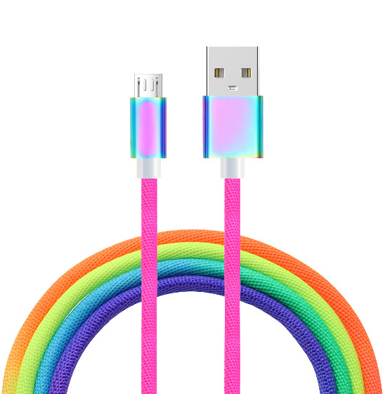 Buy Vibrant Rainbow Braided Cable - Metal Connector & Tangle-Free Design at wholesale prices