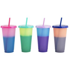 Summer Coffee Tumblers Color Changing Cups 24oz Cold Cups 5 Reusable Cups Lids