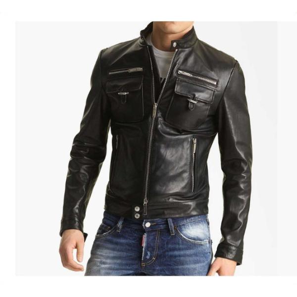 Buy Fashionable Zipper Mens Reflective Jacket / Thick Short Black Leather Coat at wholesale prices